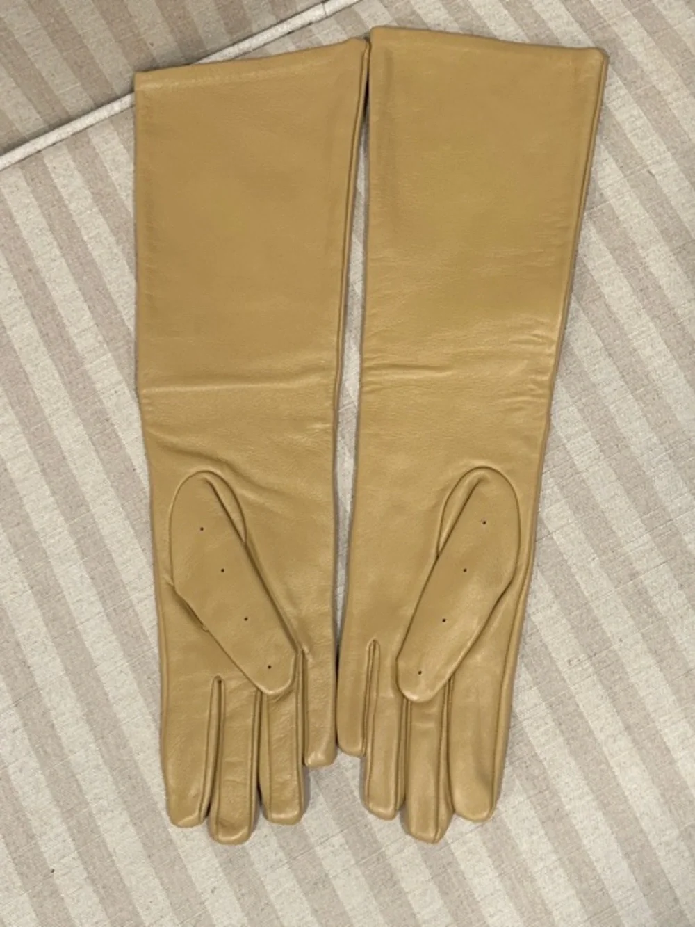 Long Tan Perforated Leather Gloves